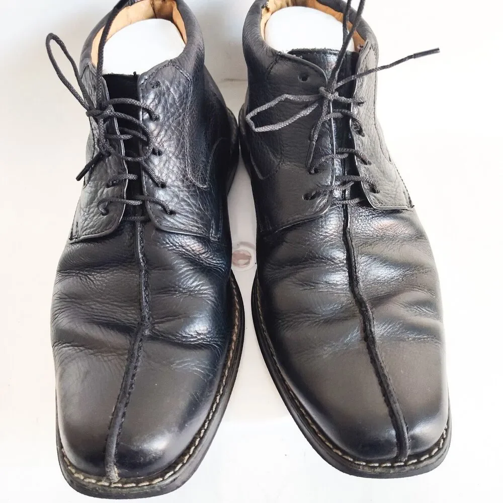 Sandro Comfort Gel‎ Mens Size 8 D Ankle Boots Pebbled Leather Black Lace-up